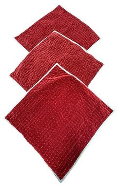 Pottery Barn Handcrafted Ruby Velvet Pick Stitch Euro Shams Quilted Set Of 3